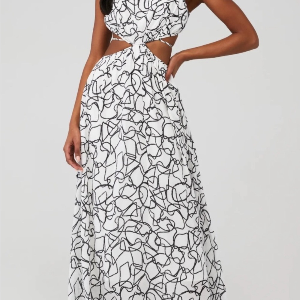 Astr Black and White Abstract Maxi Dress